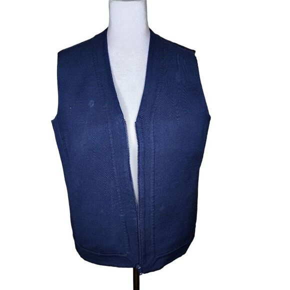 Vintage 70s Reversable Striped Solid Full Zip Vest Womens Size L Blue Green - Picture 2 of 7